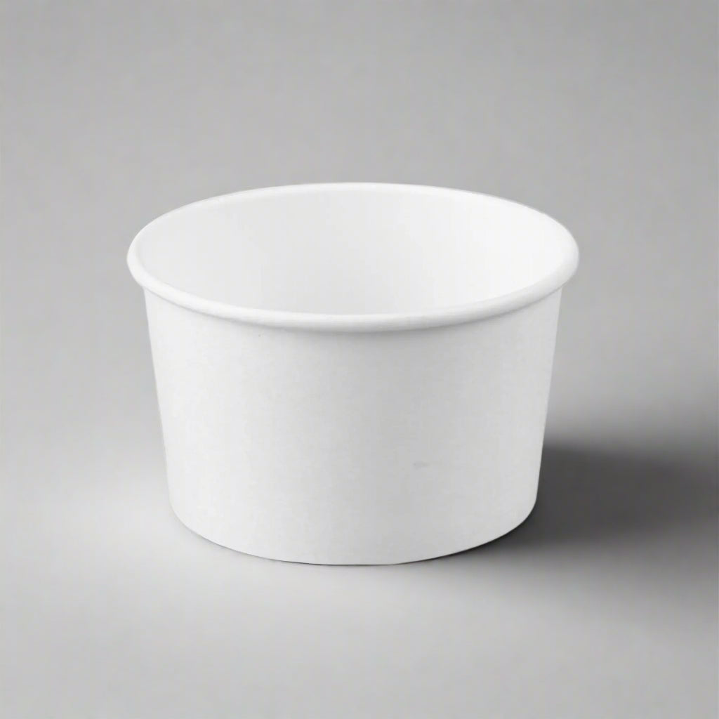 A white, double-walled disposable paper soup container