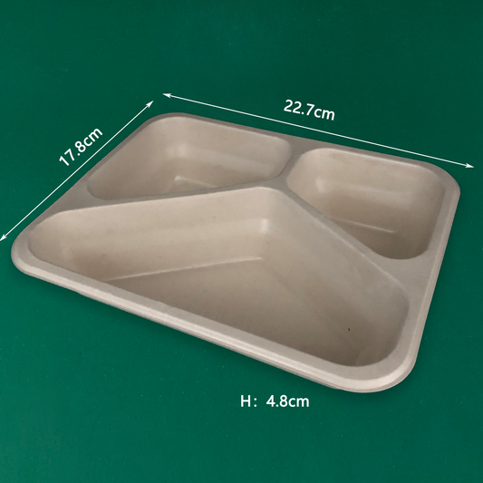 Bulk 3 Compartment Sugarcane Fiber Disposable Tray For Catering Events, Factories,...