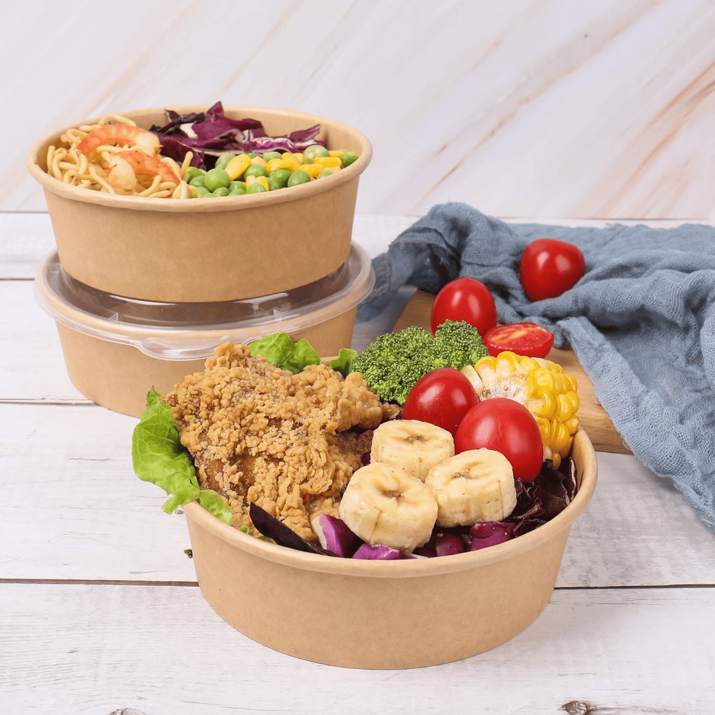 16 Oz Paper Bowls with Lids | Grease Proof | 600 SETS (BOWL + LIDS)