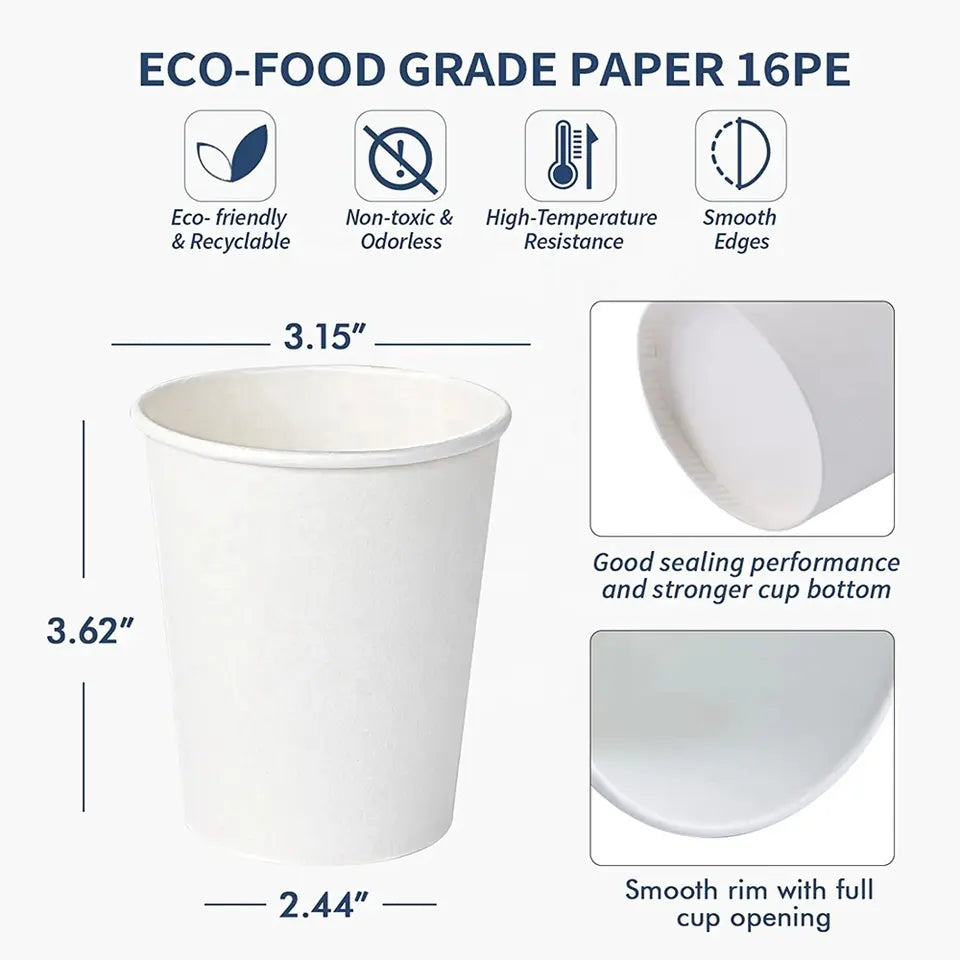 White Single Wall White Paper Cup | 8 Oz | For Cocoa, Coffee, Warm Cider | 1000 PCS/CASE