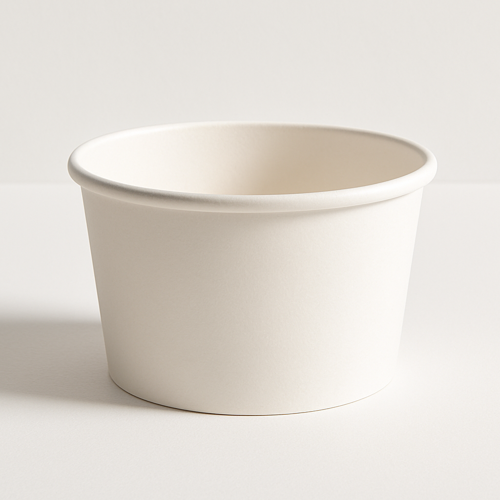 White paper soup cup on a light gray background