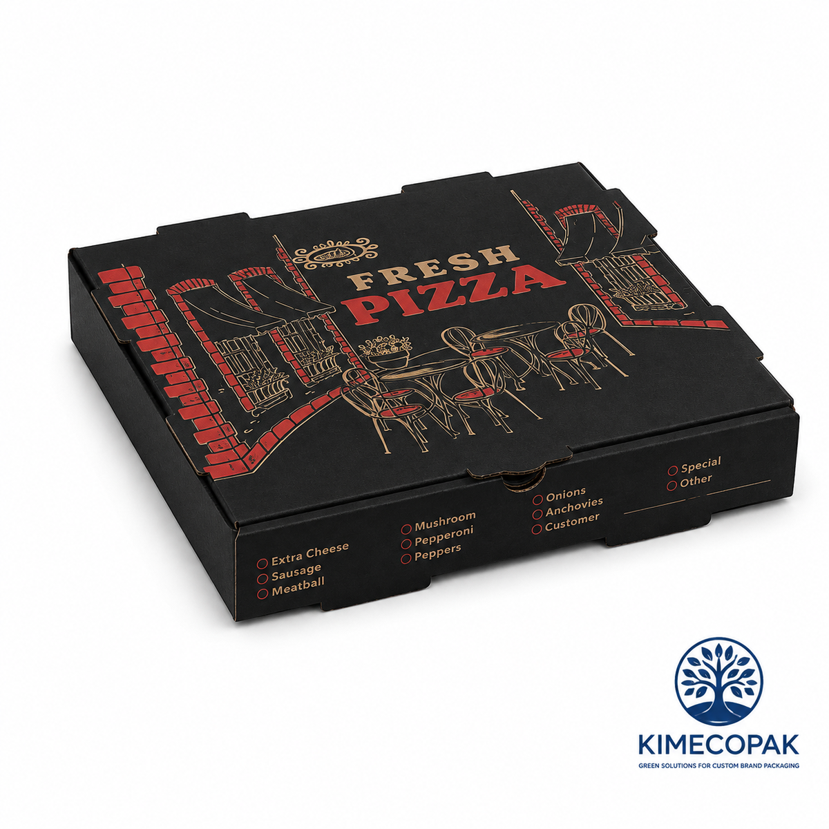 Black Pizza Boxes | Custom Logo Printing for Pizzerias in Canada
