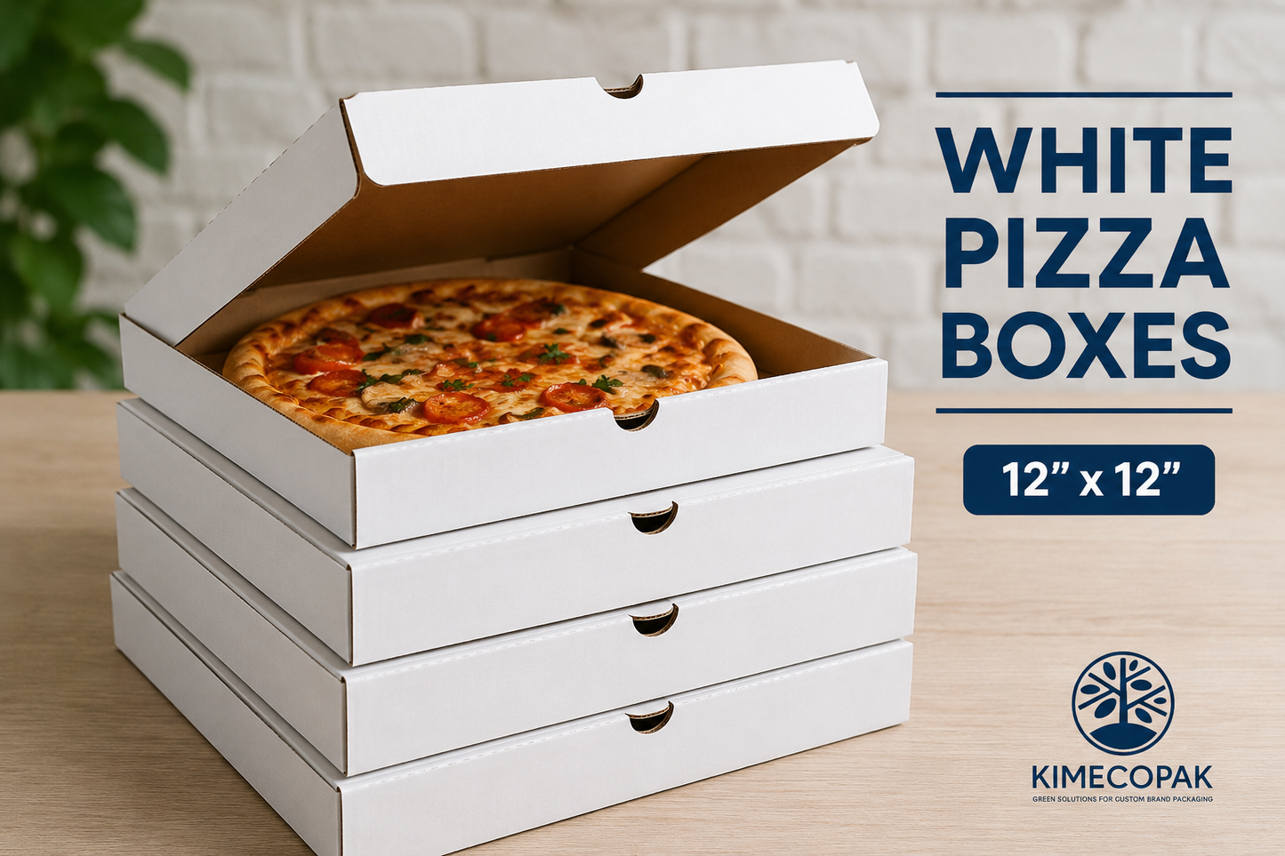 White Pizza Boxes Wholesale: 12 x 12 Inch, Plain or Custom Logo