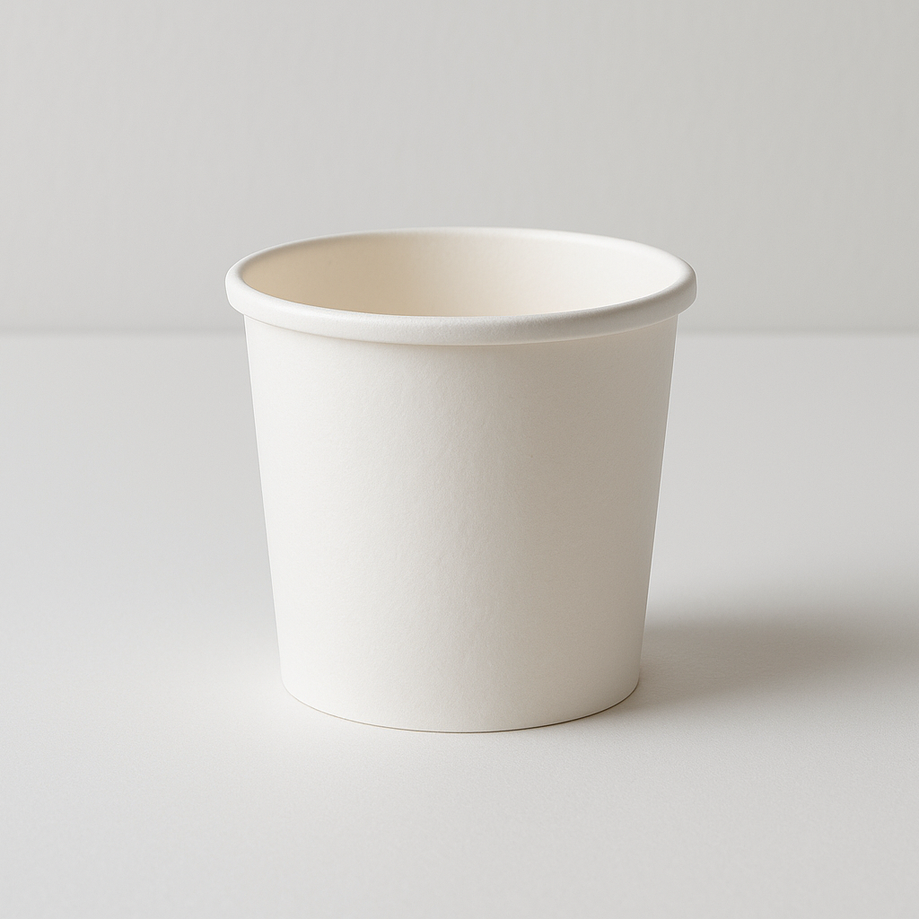 A 16 Oz White Paper Soup Container no lid, on a white flat background, natural light