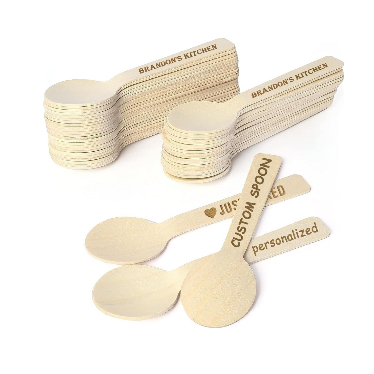 Custom Wooden Ice Cream Spoons 10 cm | Personalized Engraved Name Logo Text