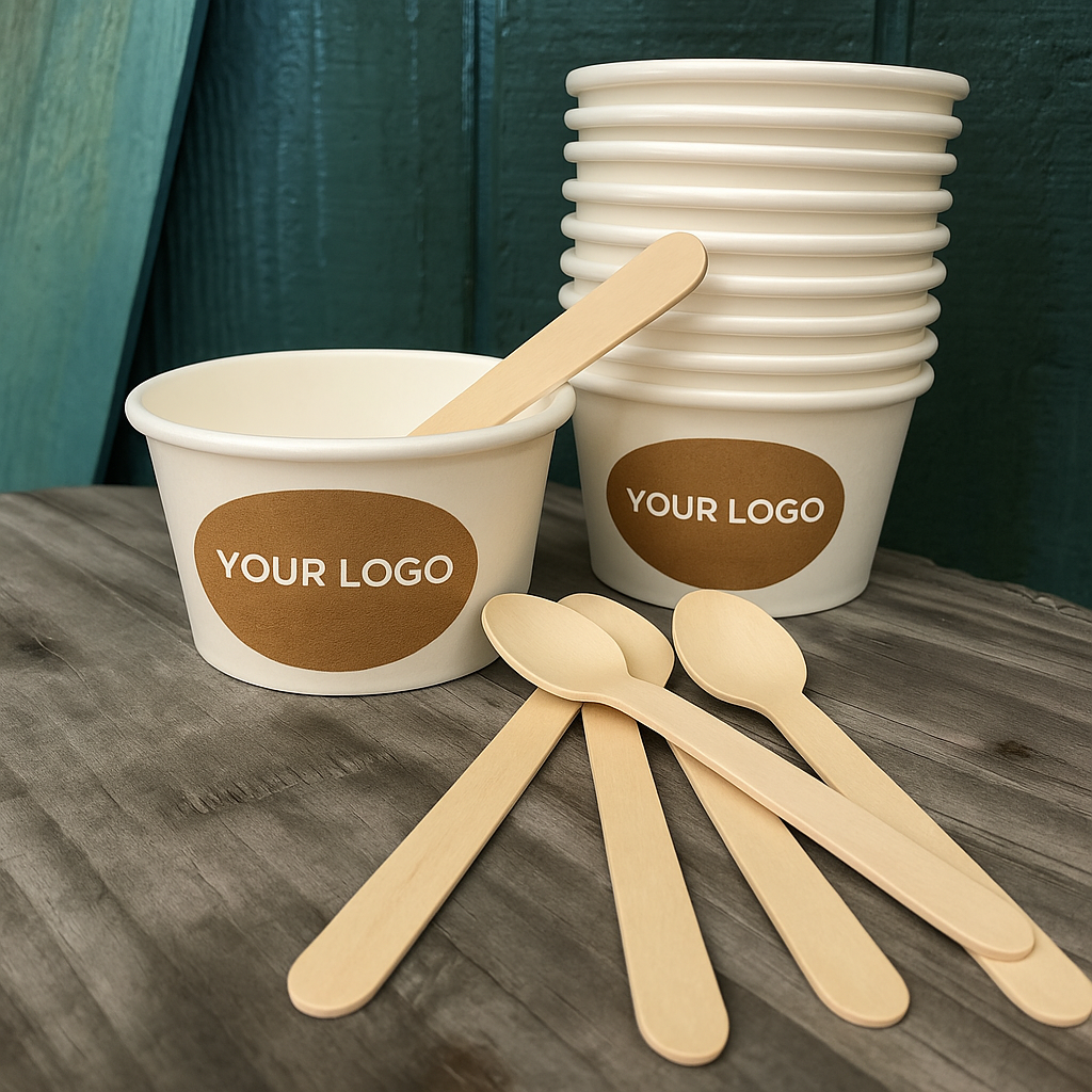 Custom Logo Ice Cream Sets | Cups & Spoon | Wholesale Price in Canada