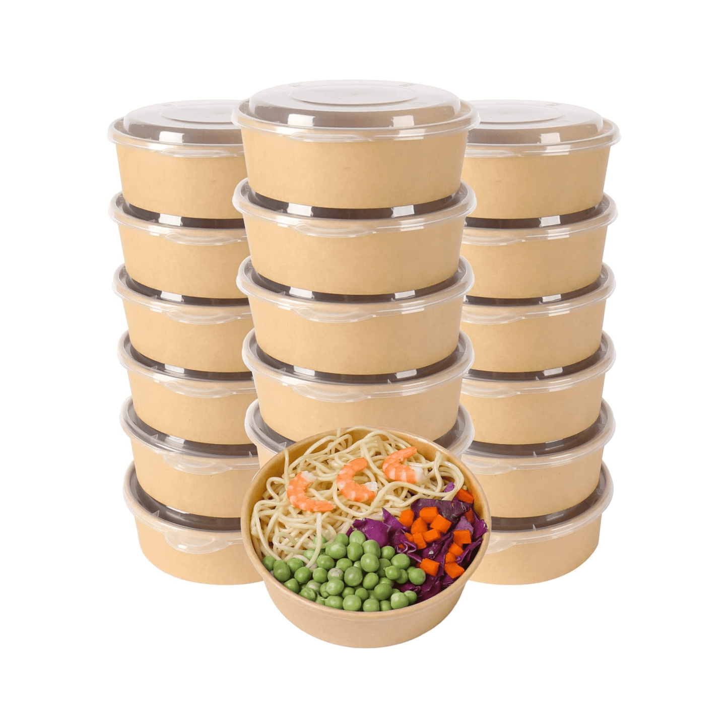 16 Oz Paper Bowls with Lids | Grease Proof | 600 SETS (BOWL + LIDS)