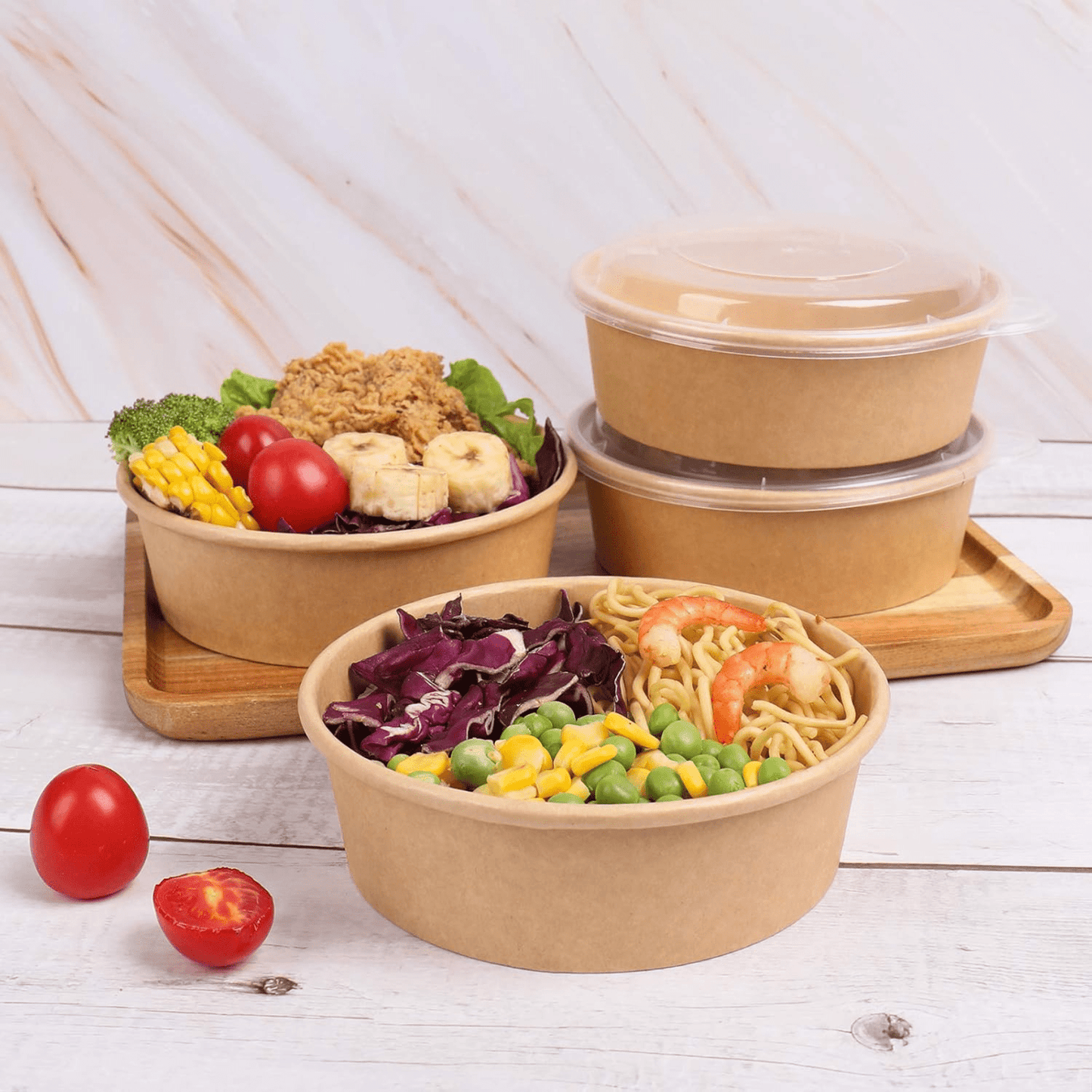 16 Oz Paper Bowls with Lids | Grease Proof | 600 SETS (BOWL + LIDS)