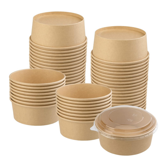 16 Oz Brown Takeaway Paper Bowls with Lids (480 ml) | Grease Proof Bowls, Perfect for Hot & Cold Takeout