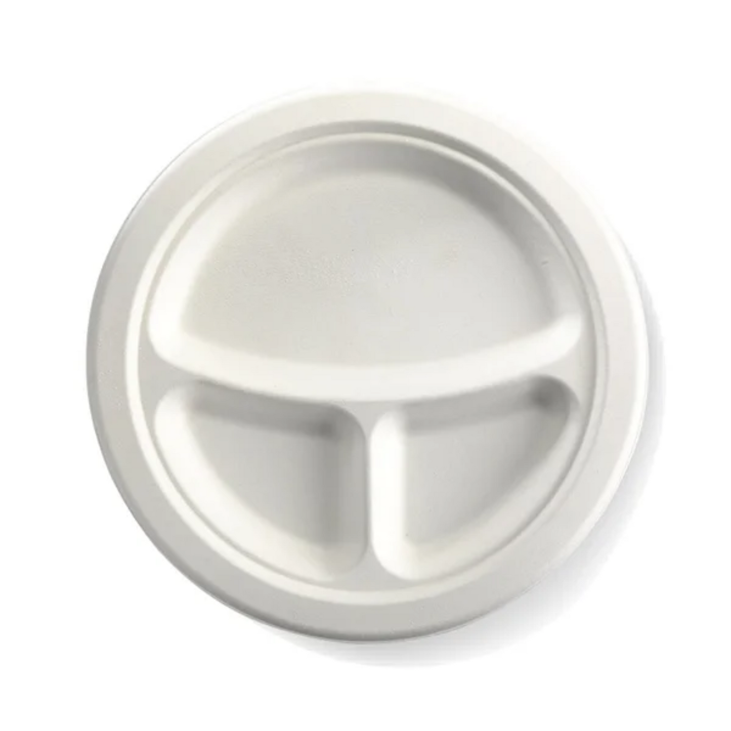 Disposable Round Sugarcane Fiber Plates | 9/10 inches | 3 Compartment | Wholesale in Canada