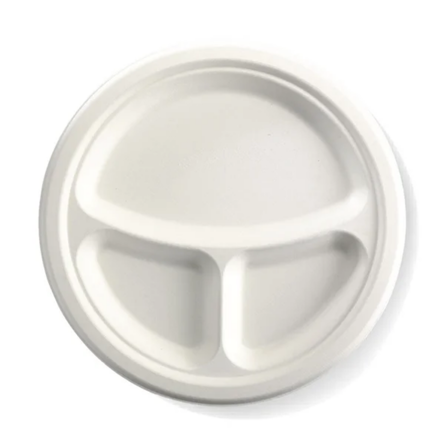 Compostable 3 Compartment Round Plates Full Size (9/10 inches) Wholesale