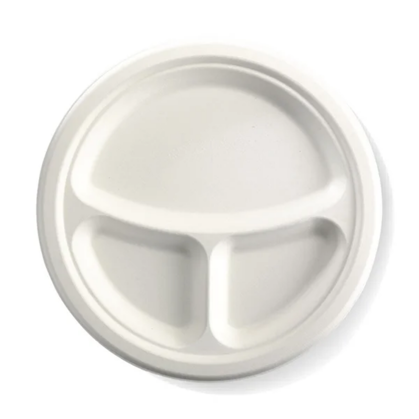 Disposable Round Sugarcane Fiber Plates | 9/10 inches | 3 Compartment | Wholesale in Canada
