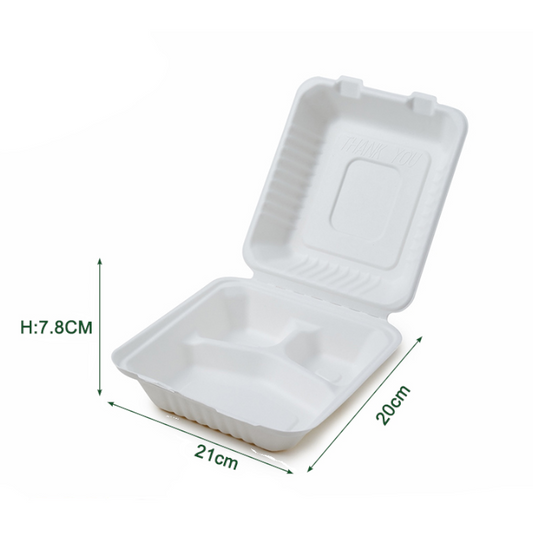 3 Compartment Sugarcane Meal Box Food Container For Catering Company