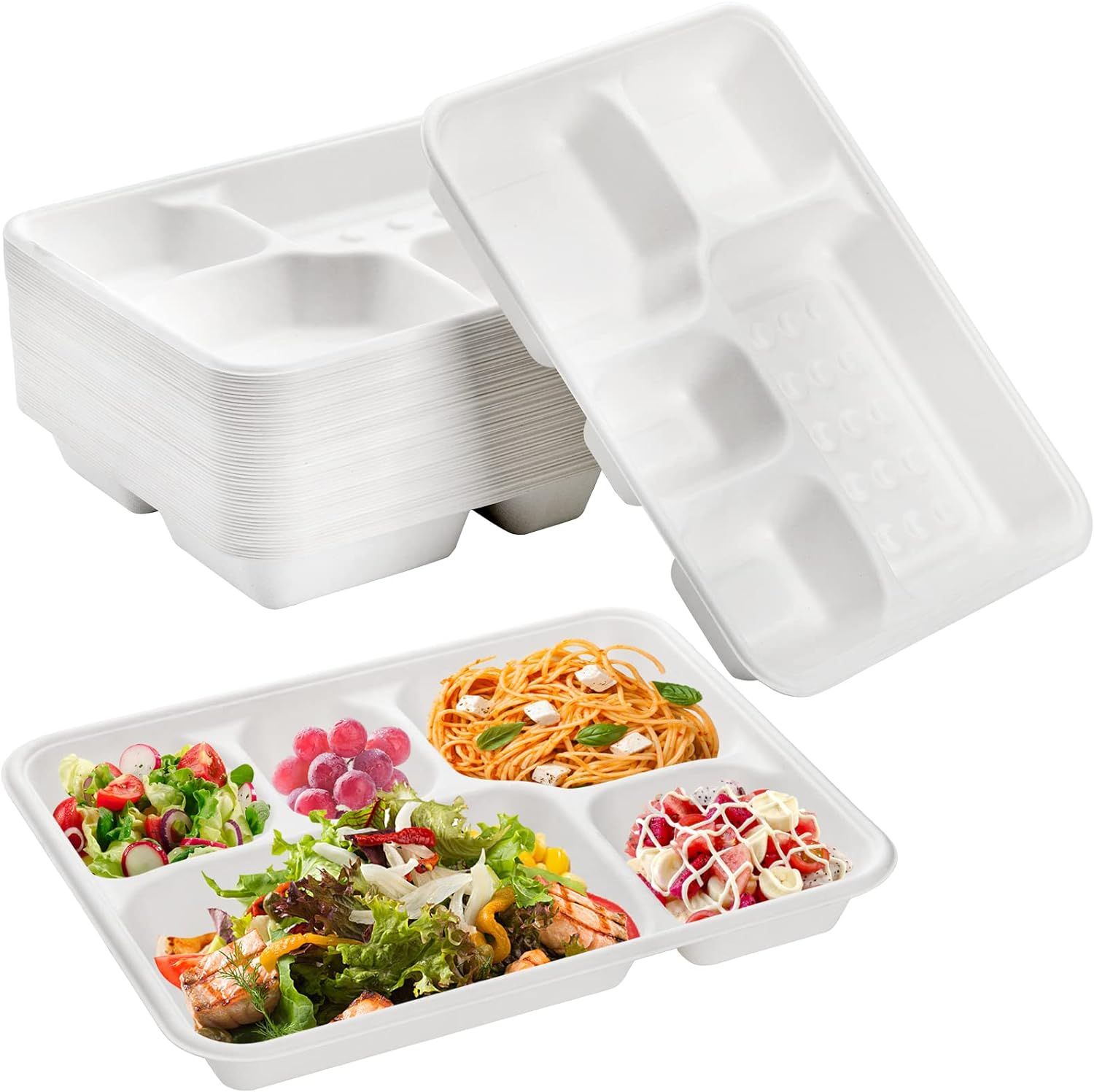 5 Compartment Sugarcane Fiber Disposable Tray For Party Wholesale ...