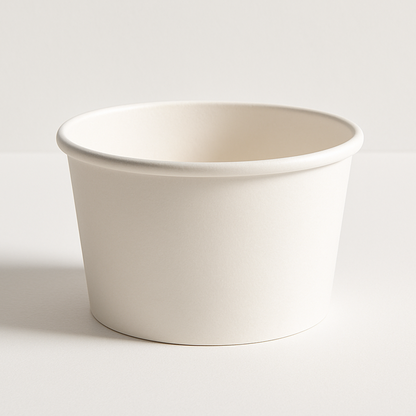 White paper soup cup on a light gray background