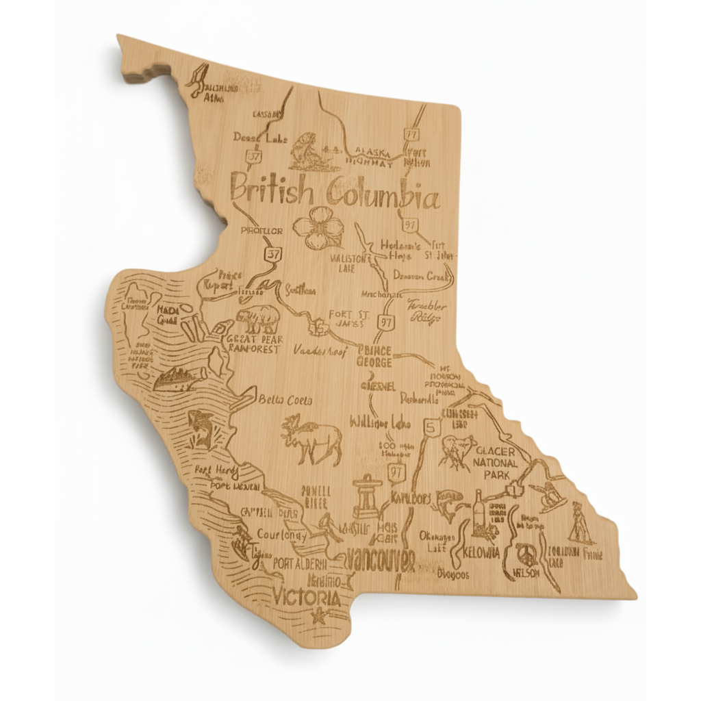 Destination Canada British Columbia Province Shaped Cutting & Serving Board