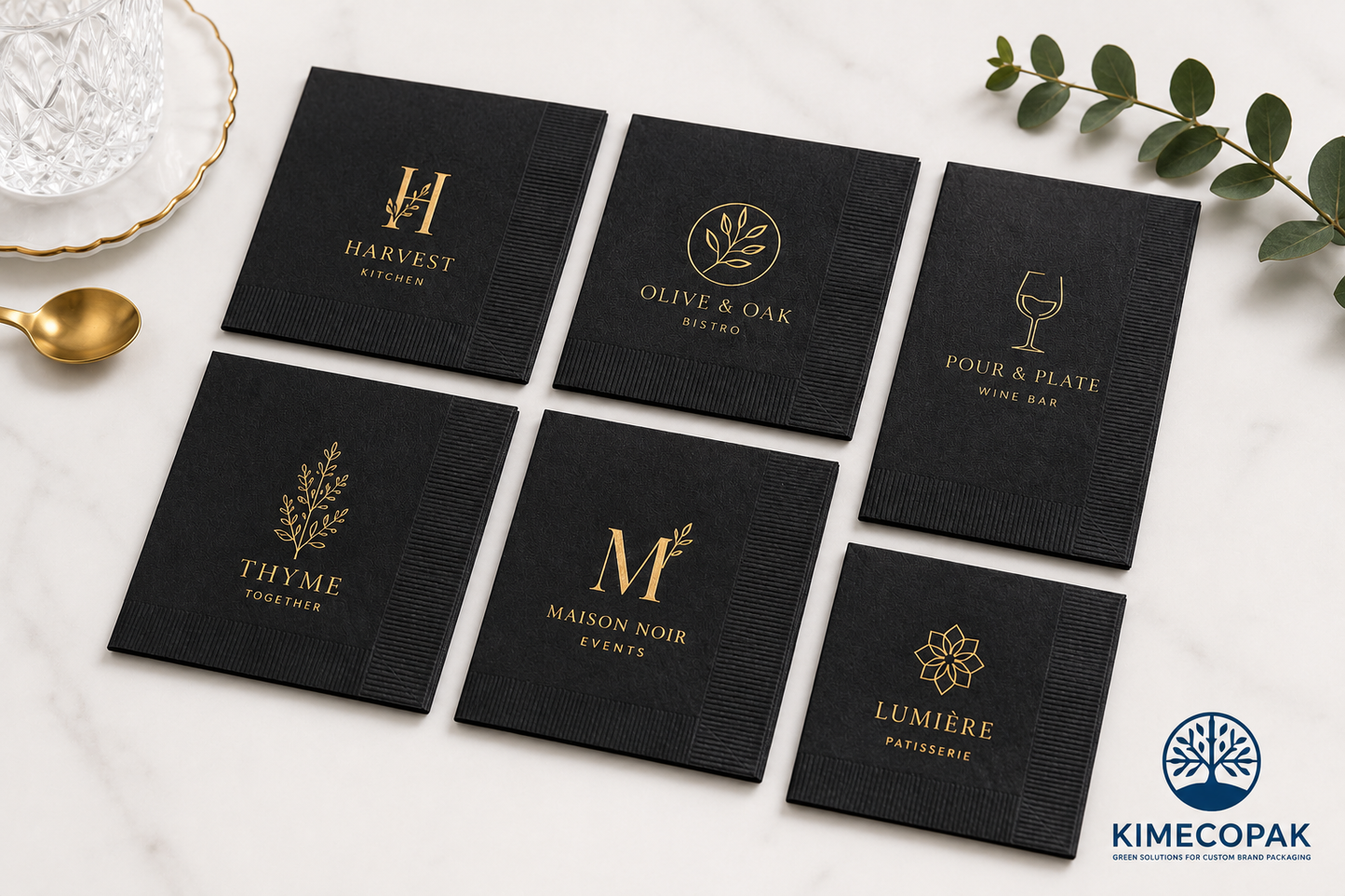 Custom Black Napkins with Logo | Premium Printed Paper Napkins for Restaurants, Weddings &amp; Events