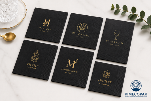 Custom Black Napkins with Logo | Premium Printed Paper Napkins for Restaurants, Weddings &amp; Events