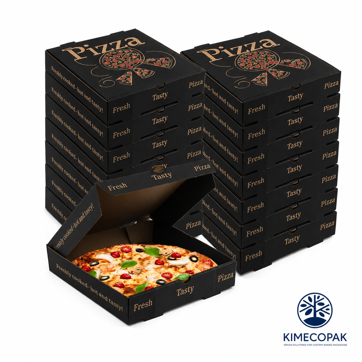 Black Pizza Boxes | Custom Logo Printing for Pizzerias in Canada