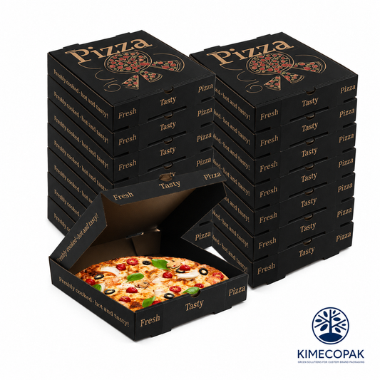 Black Pizza Boxes | Custom Logo Printing for Pizzerias in Canada