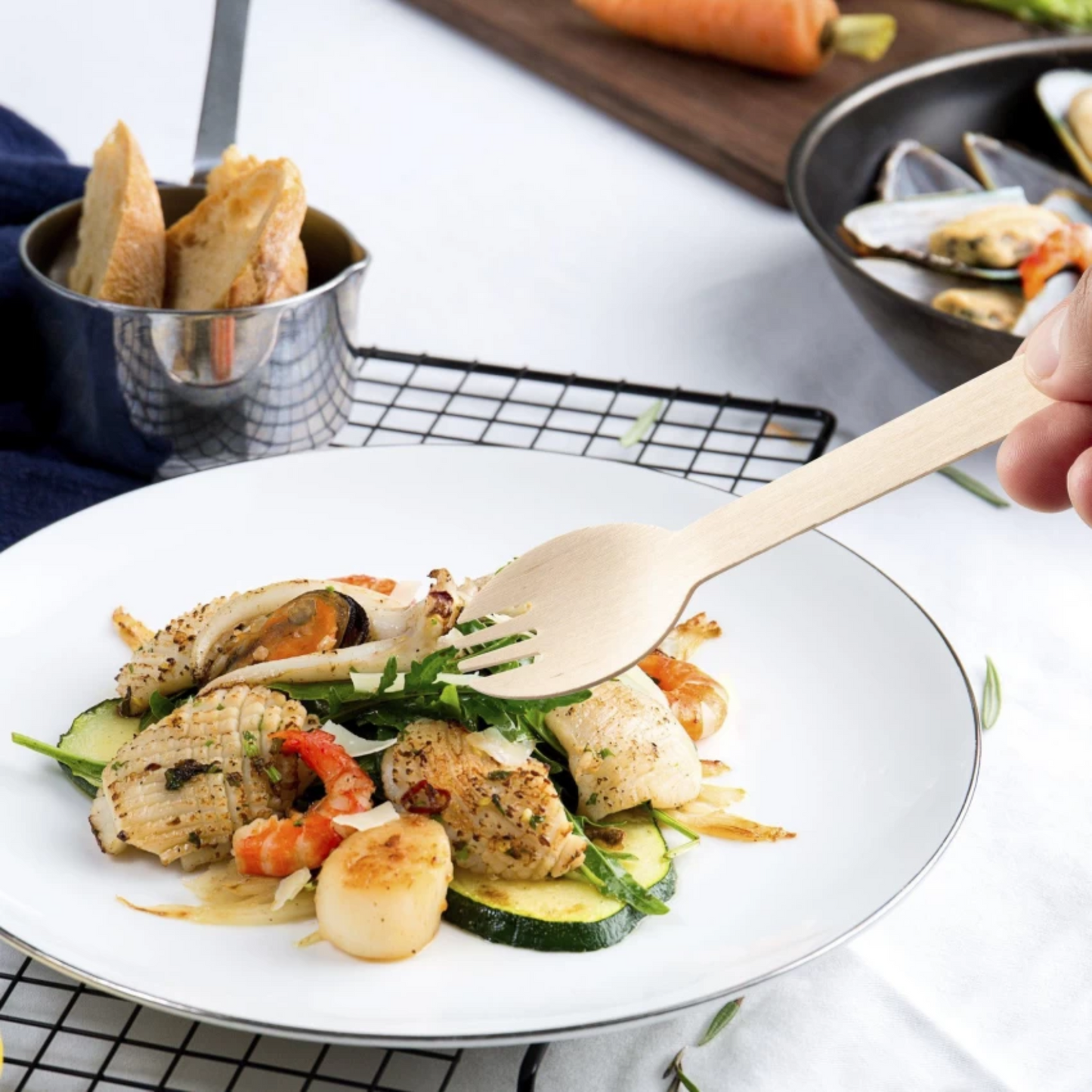 Disposable Wooden Sporks 160 mm | 2-in-1 Cutlery (Spoon & Fork) | 1000 Pcs/Case