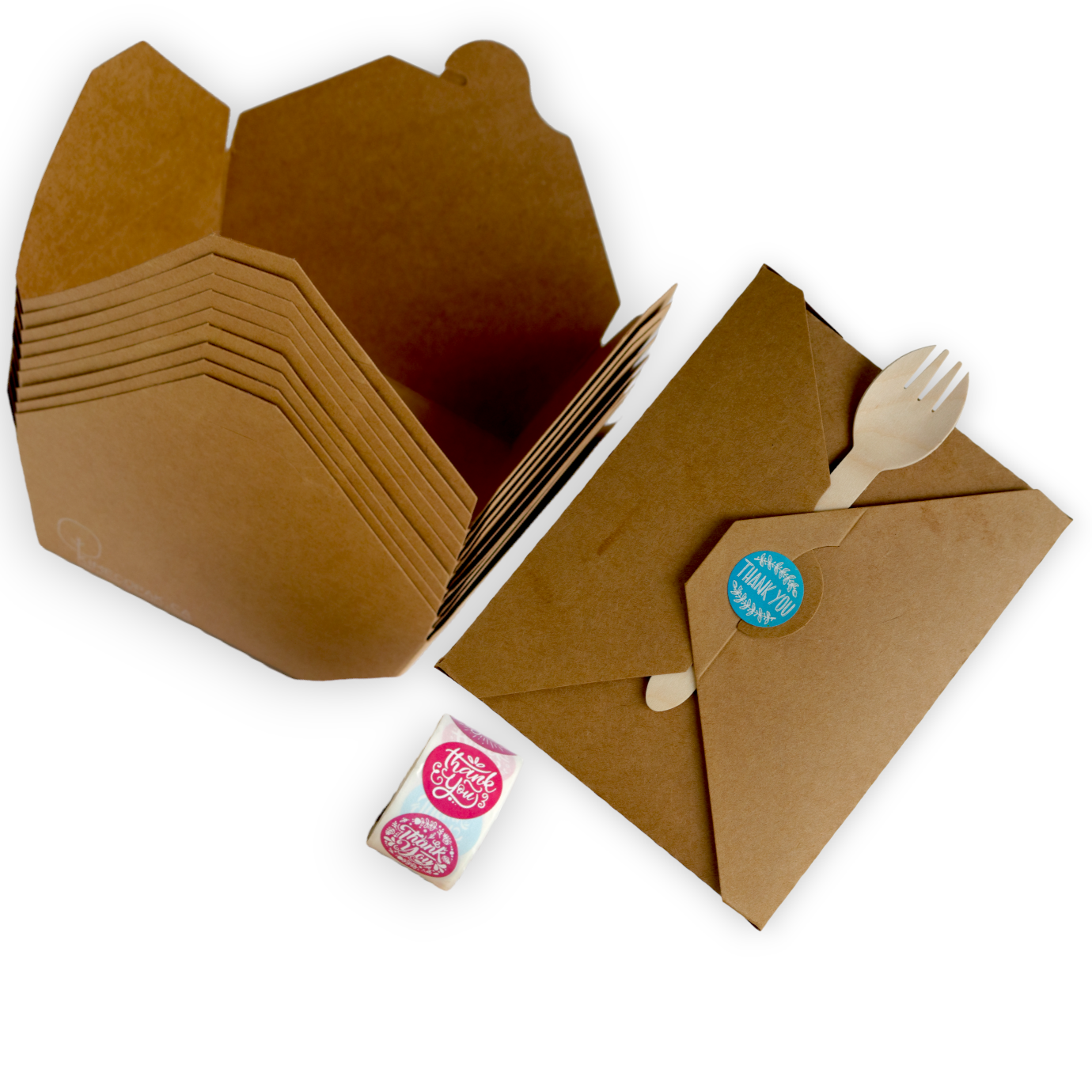 Kraft box, sticker and spork