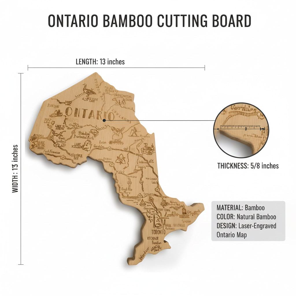 Bamboo Ontario Shaped Cutting Board Size Guide