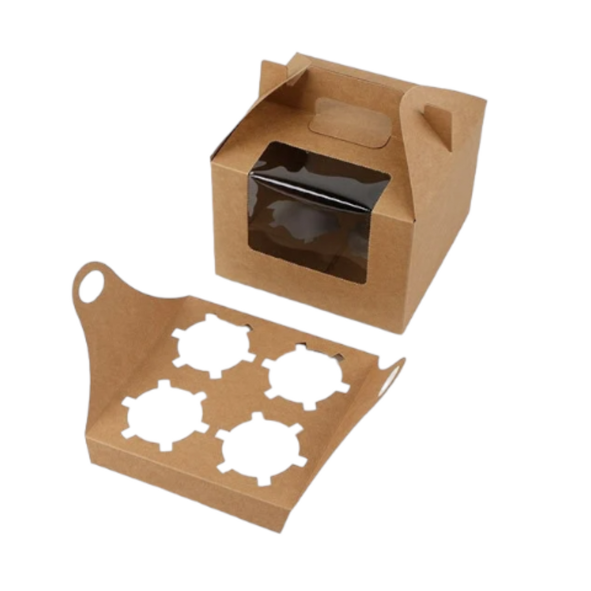 Single Kraft Cake Box 4 with Handle & Insert | For Cupcakes, Muffins ...