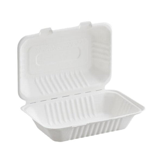 Sugarcane Fiber White Clamshells 9 x 6 x 3
