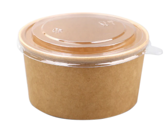 32 Oz (1000 ml) Paper Kraft Bowl with Lids | 300 SETS (BOWL + LIDS)