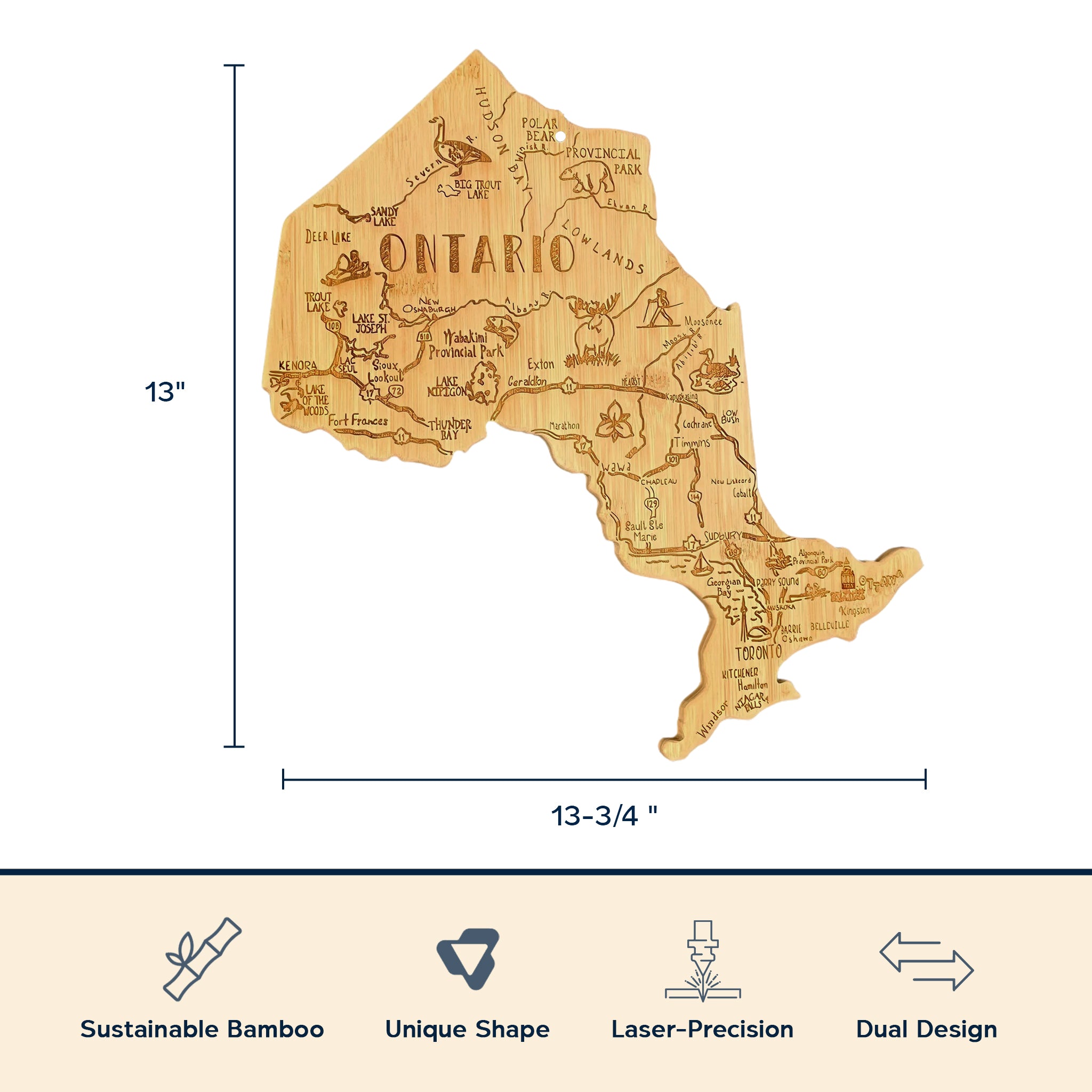 Destination Canada Ontario Province Shaped Cutting & Serving Board