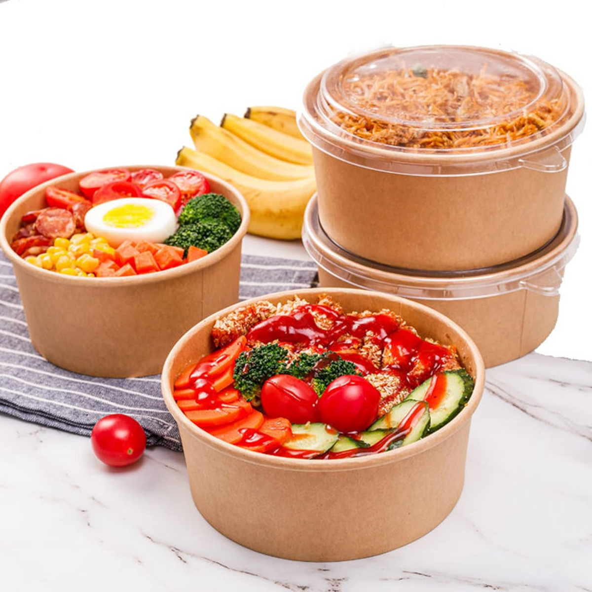 Kraft Paper Salad Bowl With Lid 750 ml (25 Oz) For Soup, Stew, Noodle ...