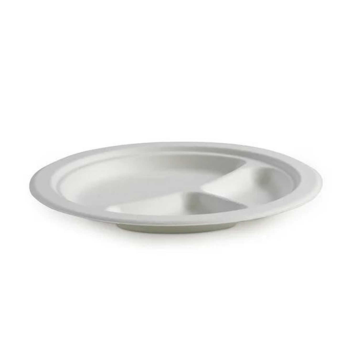 Compostable 3 Compartment Round Plates Full Size (9/10 inches) Wholesale