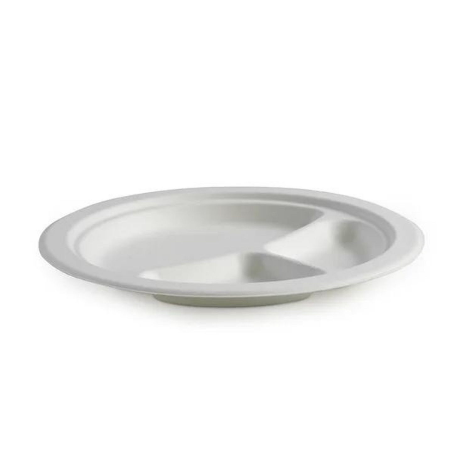 Disposable Round Sugarcane Fiber Plates | 9/10 inches | 3 Compartment | Wholesale in Canada