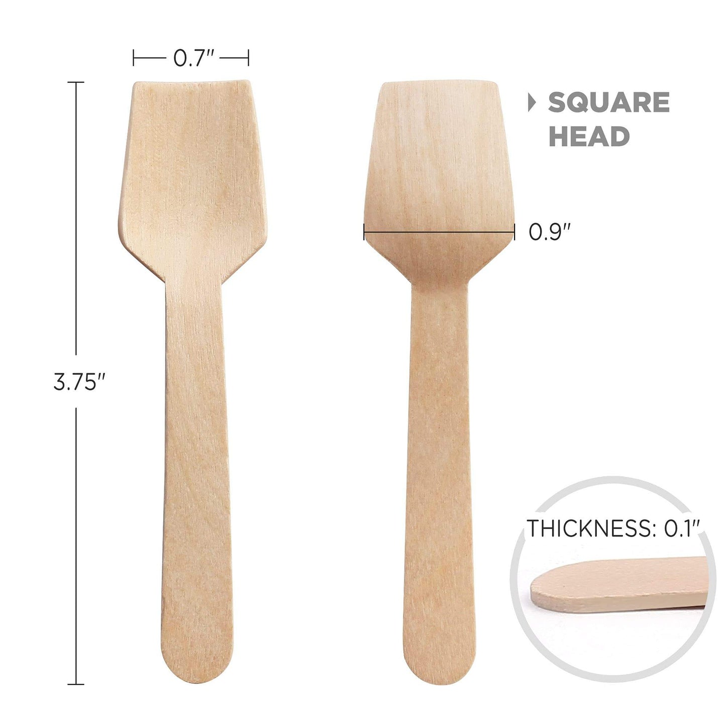 Mini Ice Cream Spoon Wooden 3.75 inches | Square End for Ice Cream and Tasting | 1000 Pcs/Case