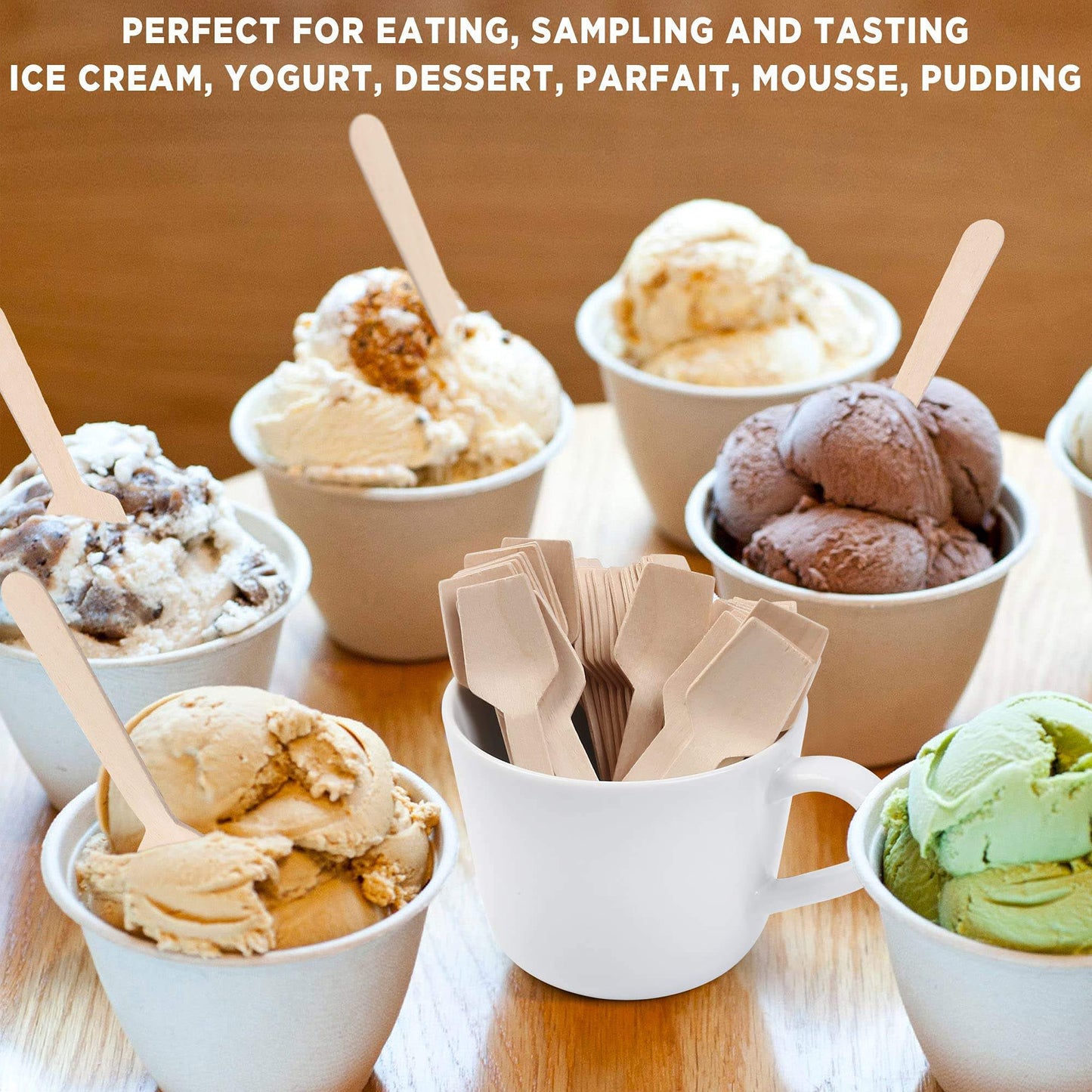Mini Ice Cream Spoon Wooden 3.75 inches | Square End for Ice Cream and Tasting | 1000 Pcs/Case