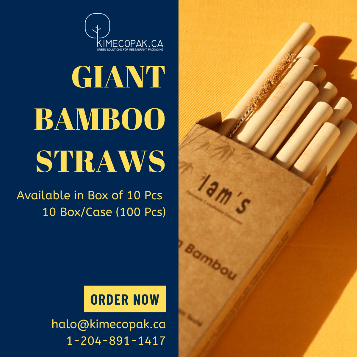 BAMBOO Straws_12mm (Case of 100 Pcs, 10 Pcs/Box) - KimEcopak